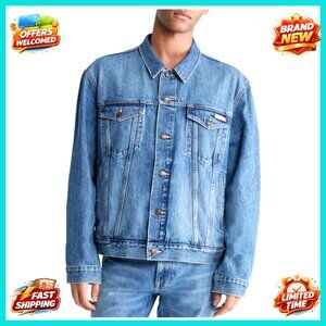 Mens Denim Jacket Rigid Cotton Classic Fit Button Front